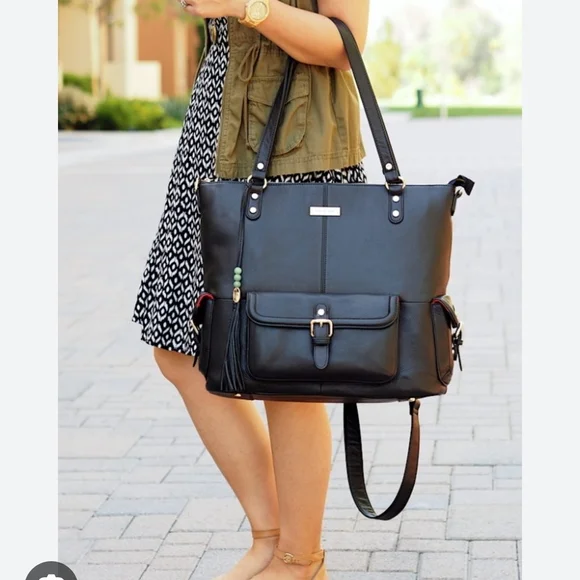 Lily Jade Meggan Black Leather Diaper Bag SALE SALE SALE all Offers - Picture 1 of 12